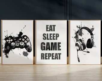 Boys Room Décor art prints, Gaming Gifts, Gamer Gifts, Xbox Themed Games Room, PlayStation Game Picture Posters, Eat Sleep Game Repeat