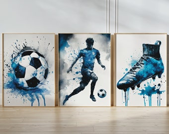 Football Soccer Prints, Set of 3, Perfect Boys Bedroom Décor, Football Lovers Soccer Gifts, Boys Bedroom Prints Wall Art, Teens and Tweens