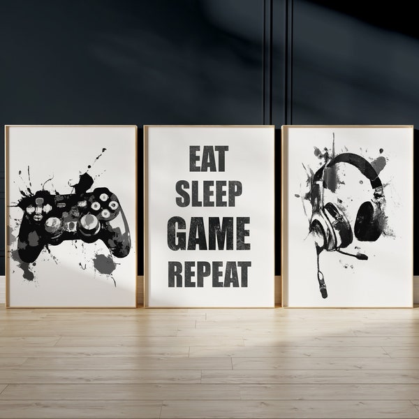 Boys Room Décor art prints, Gaming Gifts, Gamer Gifts, Xbox Themed Games Room, PlayStation Game Picture Posters, Eat Sleep Game Repeat