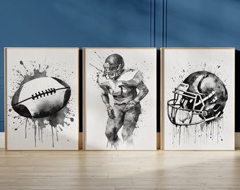 Football Prints, Set of 3, Perfect Boys Bedroom Décor, American Football Lovers Gifts, Boys Bedroom Prints Wall Art, Teens and Tweens