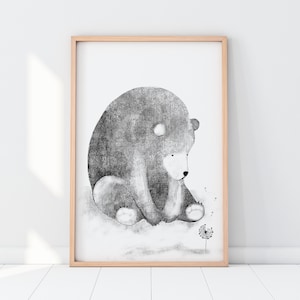 Dandelion Nursery Print, Bear Nursery Animal Wall Art, Nursery Print, Animal Prints, Nursery Decor, Girls Room Art, Prints, Wall Art Digital
