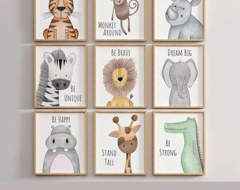 Safari Nursery Wall Prints, Boho Nursery Prints, Neutral Nursery Prints, Nursery Wall Art, Nursery Decor, Cute Animal Prints, Set of 3