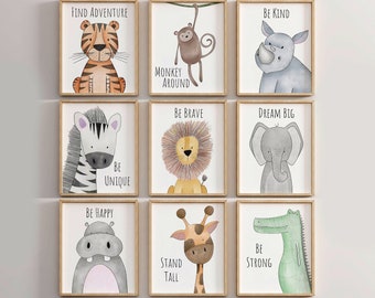 Safari Jungle Nursery Print Set of 3, 6 or 9, Nursery Wall Art Pictures, Nursery Safari Wall Hangings, Safari Animals Theme Zimmer Nursery