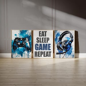 Tween Teen Boys Gamer Room Décor, Blue Xbox Gaming Wall Art Prints