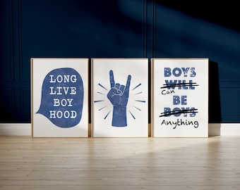 Tween Teen Boys Bedroom Wall Art Prints, Boys Room Decor Print Set