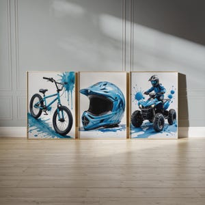 Tween Teen Boys Bedroom Décor, BMX Quadbike Racing Themed Wall Art Prints