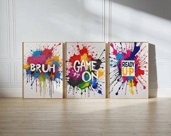 Tween Teen Gamer Bedroom Wall Art Prints, Boys Gaming Room Decor