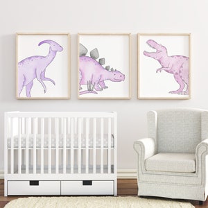 Pink Dinosaur Room Décor, Pink Dinosaur Print Set, Dinosaur Nursery Art ...