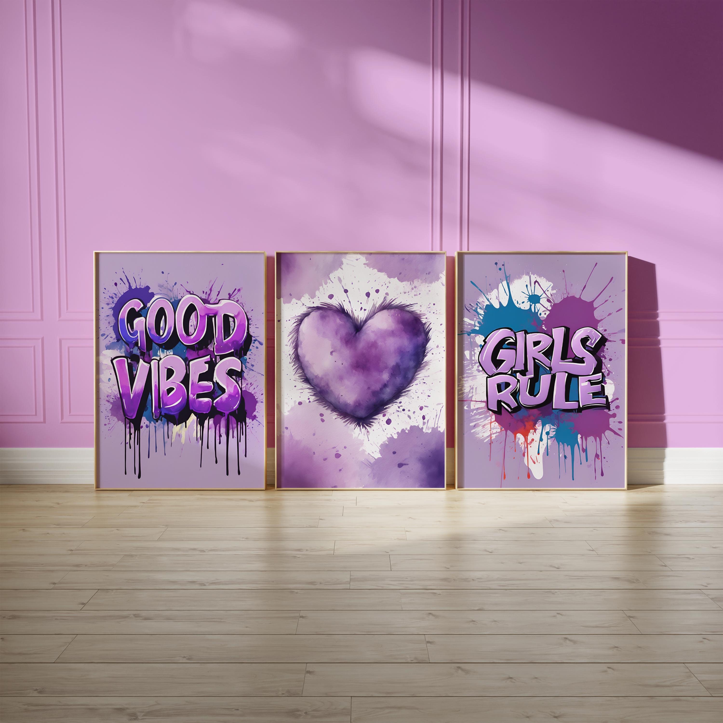 Tween/Teen Girls bedroom Wall Art Décor, Teenager Create Your Own Set Watercolour Wall Art Pictures, Cool Girl Sayings Purple Art Pictures