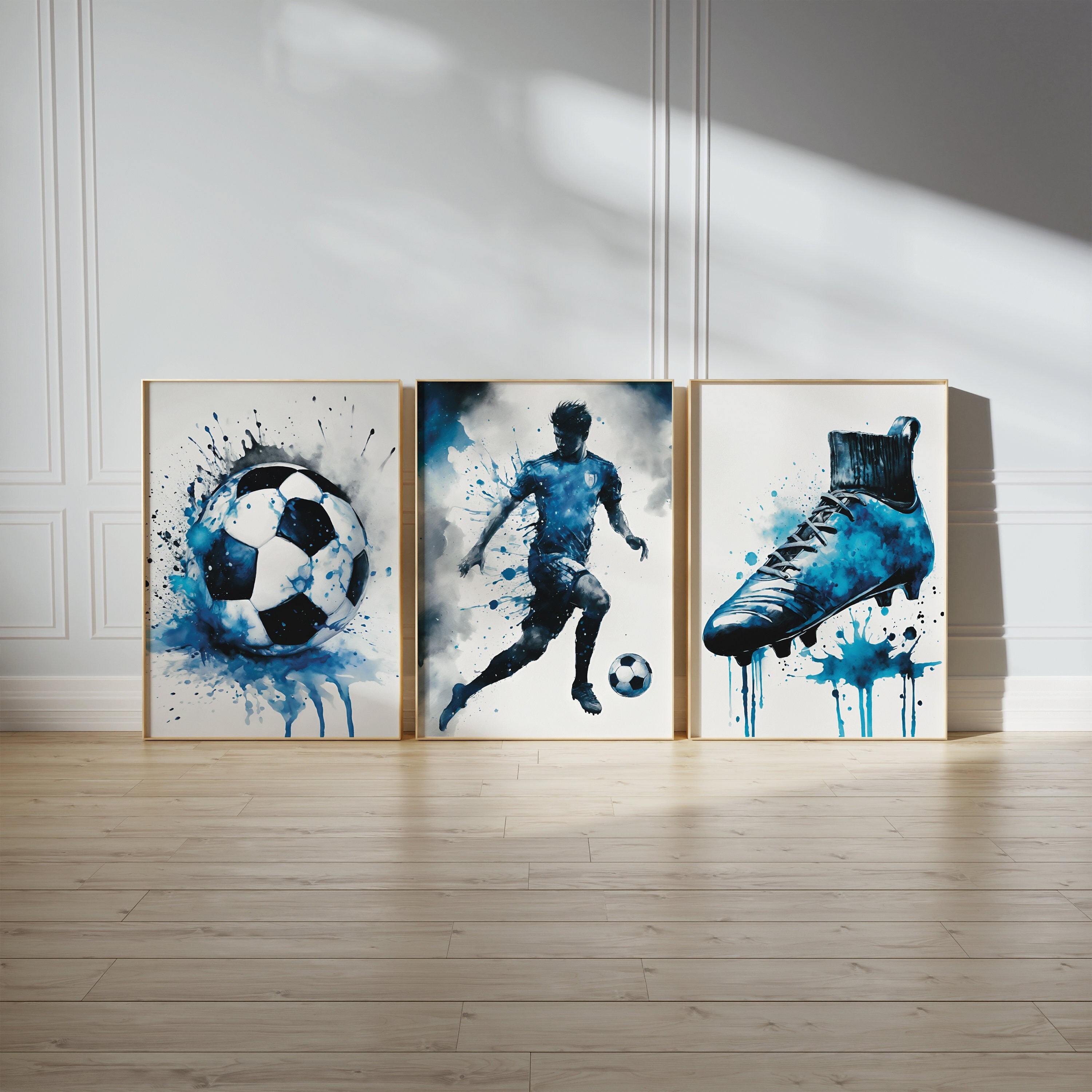 Boys Football Soccer Themed Bedroom Prints Wall Prints Set of 3, Tween Teen Teenager Football Fan Décor, Boys Gift Idea Art Poster Prints