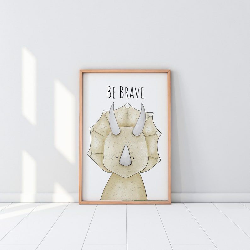 Nursery Dinosaur Nursery Print Set of 3, Dinosaur Wall Art Picture Posters, Dino Décor, Boys Room Art, Stand Tall, Be Brave, Be Unique, image 3