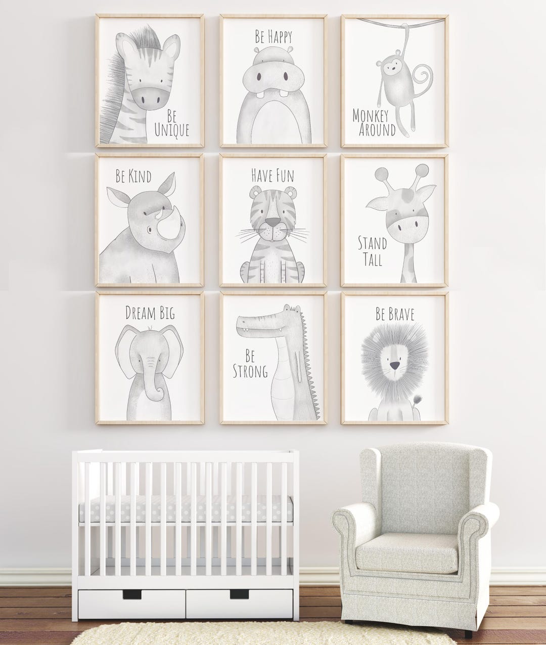 Digital Download Safari Animal Nursery Wall Art Prints, Boho Jungle ...