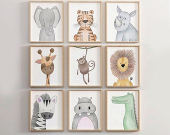 Safari Nursery Prints, Nursery Wall Art, Peek a Boo Prints - Newborn Gift, Nursery Jungle, Safari Animals, Nursery Pictures and Posters