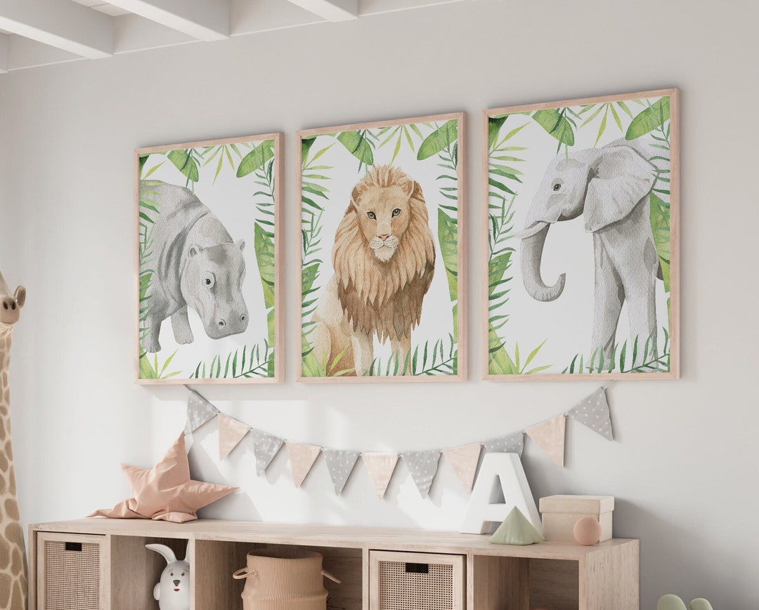 Boho Floral Safari Nursery Print Set of 3, Jungle Nursery Wall Art ...