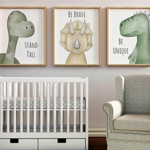 Nursery Dinosaur Nursery Print Set of 3, Dinosaur Wall Art Picture Posters, Dino Décor, Boys Room Art, Stand Tall, Be Brave, Be Unique, image 10