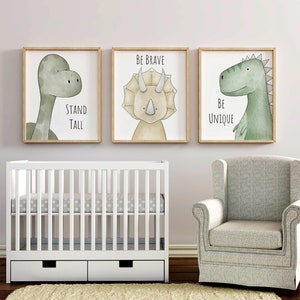 Nursery Dinosaur Nursery Print Set of 3, Dinosaur Wall Art Picture Posters, Dino Décor, Boys Room Art, Stand Tall, Be Brave, Be Unique, image 8