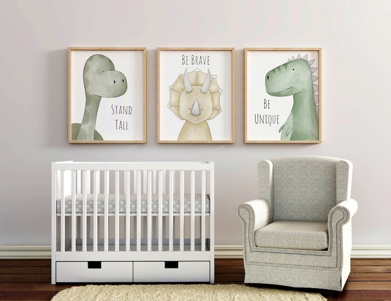 Nursery Dinosaur Nursery Print Set of 3, Dinosaur Wall Art Picture Posters, Dino Décor, Boys Room Art, Stand Tall, Be Brave, Be Unique, image 8