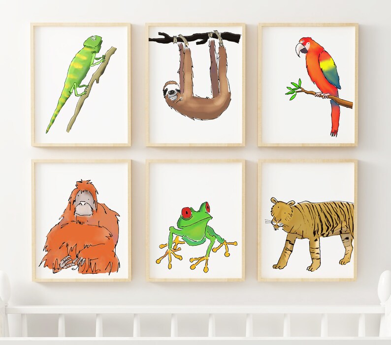 Rainforest Animals Nursery Decor Animal Nursery Prints Nursery Jungle Pictures