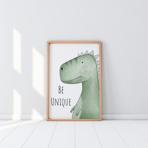 Nursery Dinosaur Nursery Print Set of 3, Dinosaur Wall Art Picture Posters, Dino Décor, Boys Room Art, Stand Tall, Be Brave, Be Unique, image 4
