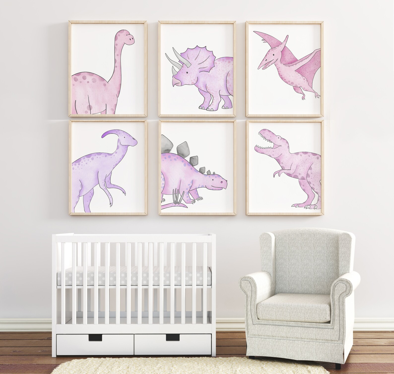 Pink Dinosaur Room Décor Pink Dinosaur Print Set Dinosaur - Etsy
