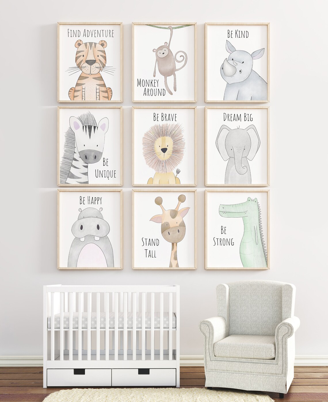Safari Nursery Set of 9 Nursery Decor Animal Nursery Prints Etsy