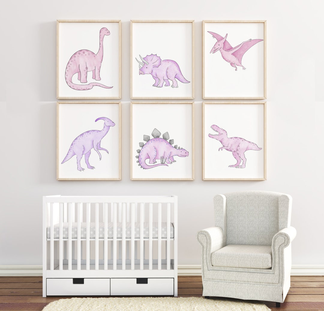 Pink Dinosaur Print Set, Dinosaur Room Decor, Dinosaur Nursery Art ...