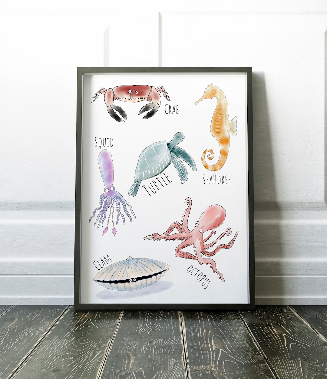 Boho Nursery Sea Life Wall Art Print, Cute Ocean Animal Wall Art Prints
