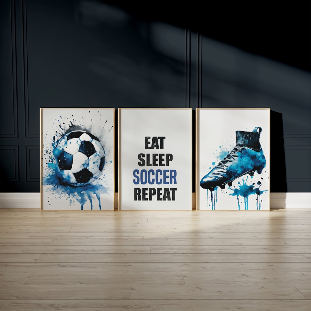 Boys Room Decor, Football Print Set of 3, Teen Boys Bedroom Decor