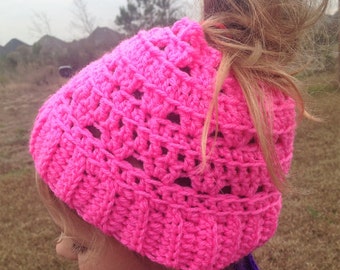 Crochet Pattern for Ponytail Hat