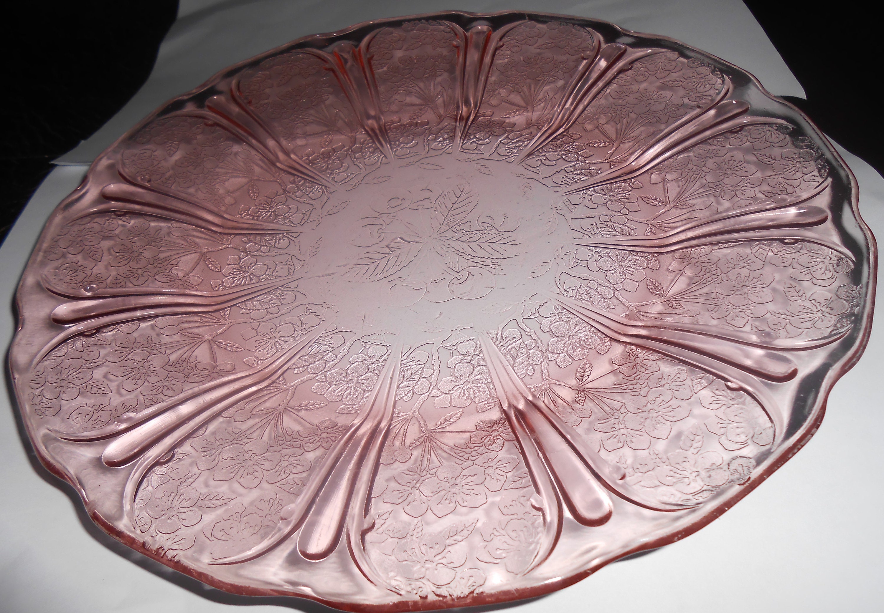Pink Cherry Blossom Depression Glass Dinner Plate Etsy