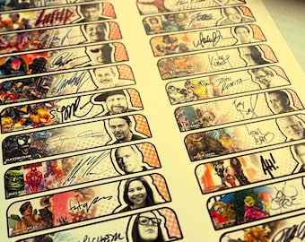 26 graphismes personnalisés d'autocollants de séparation d'artistes de bandes dessinées - téléchargement numérique avec photos et signatures de l'artiste