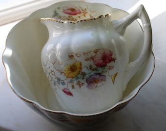 Bone China Floral Bowl and Jug