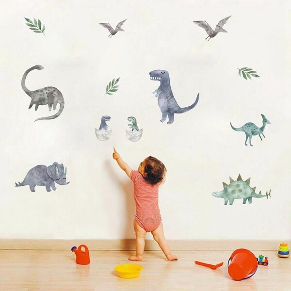 Dinosaur Wall Stickers, Eco-Friendly Dinosaur Wall Mural / Baby Nursery Decor / Watercolour Wall decal for Kids Toddlers