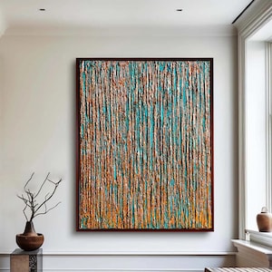Copper wall art Abstract texture painting Original artwork Modern wall decor Copper turquoise abstract canvas custom art living room decor