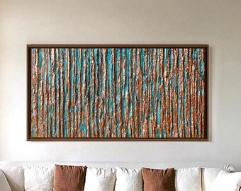 Abstract painting, Texture artwork, Original artwork on canvas, Modern wall art, Copper turquoise Art, custom painting, leaf painting, decor