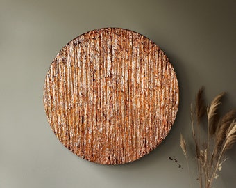 Original abstract painting on canvas with copper, Round wall Art Contemporary Art for Living Room Copper custom painting industrial