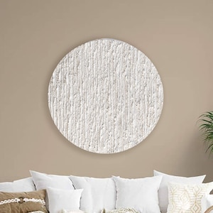 Abstract textured round painting on canvas ready to hang wall art minimalist white painting for living room custom luxury wall art decor