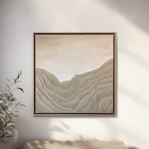 Beige Abstract Landscape Painting: Textured Wabi-Sabi Framed Art