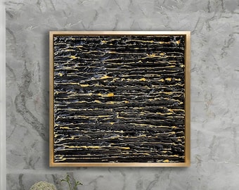 Abstract texture painting on canvas, gold painting, Modern artwork, Gold and black wall art, Custom original canvas art, living room decor