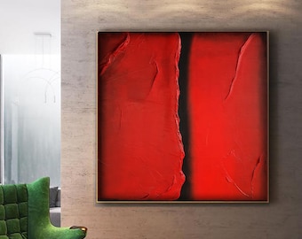 Red and Black Abstract Painting: Textured Modern Canvas Art