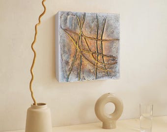 Abstract Wabi Sabi-acrylschilderij | Getextureerde Desert Dawn-muurkunst | Uniek kant-en-klaar kunstwerk | Origineel klein canvas