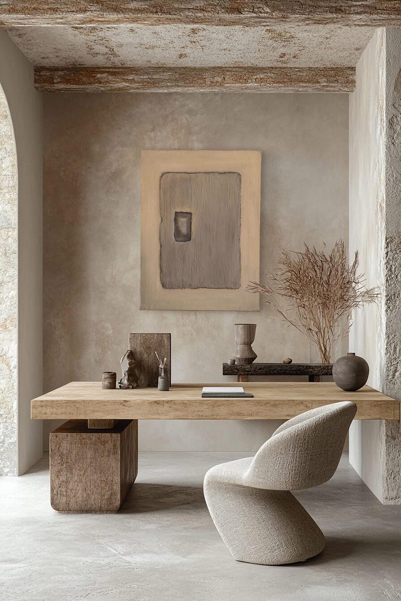 Wabi Sabi-muurkunst met textuur | Japandi neutraal abstract schilderij | Taupebeige minimalistisch canvas | Aardse muurdecoratie | Origineel kunstwerk afbeelding 3
