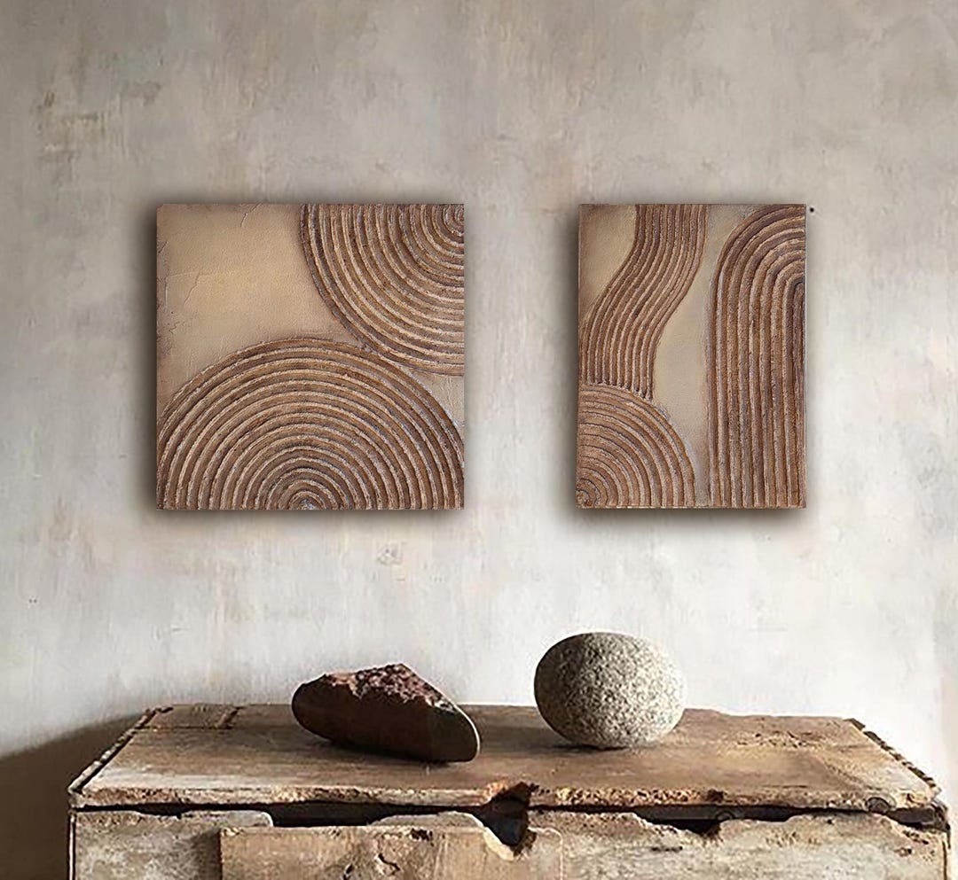 Wabi Sabi Wall Art Set of 2 | Japandi Warm Earth Tones Abstract ...