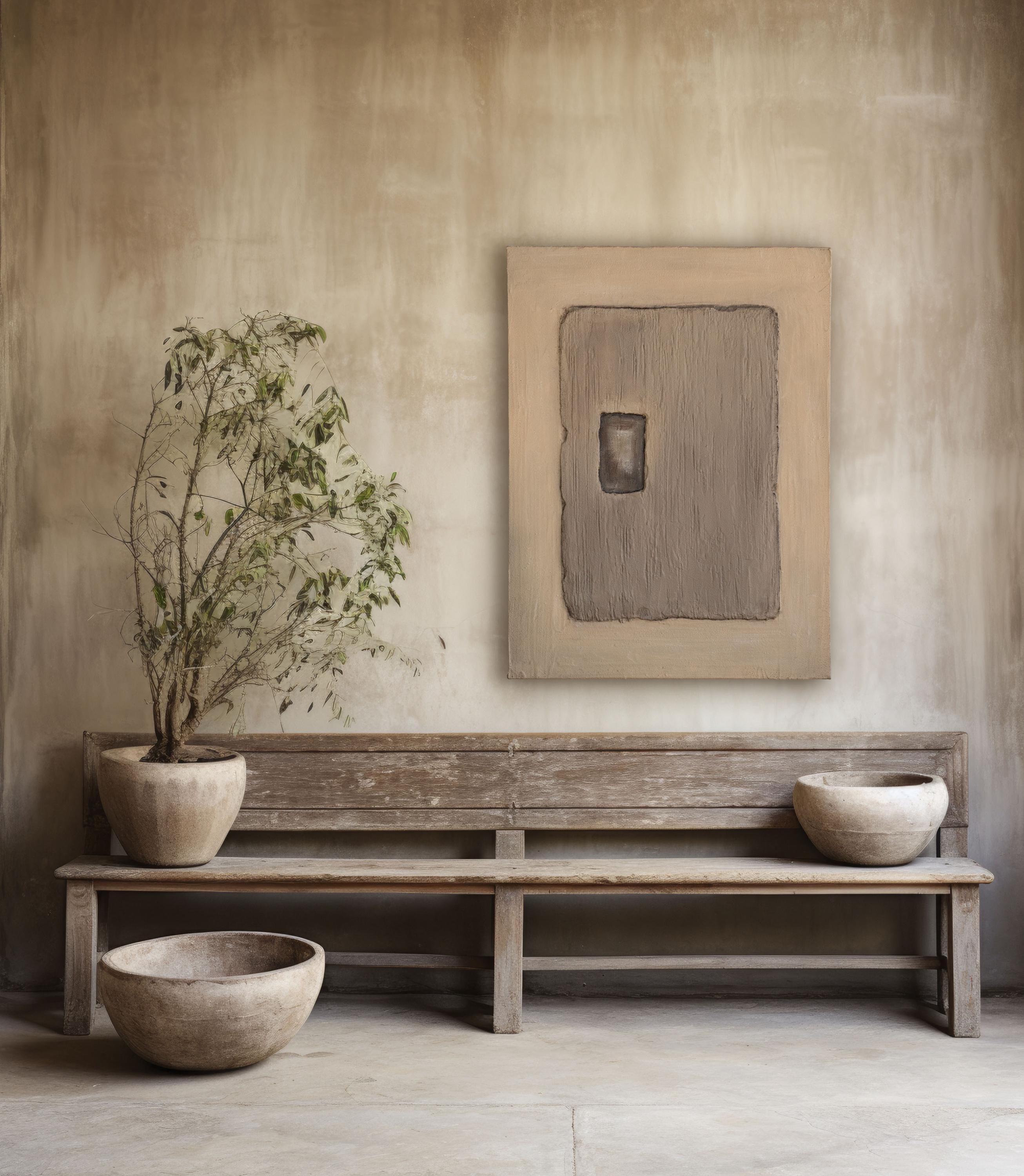 Wabi Sabi Textured Wall Art | Japandi Neutral Abstract Painting | Taupe ...
