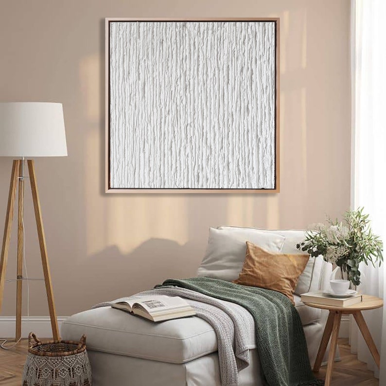 Abstract textured painting, painting on canvas minimalist wall art, white living room artwork, Modern original painting custom stretched art zdjęcie 5