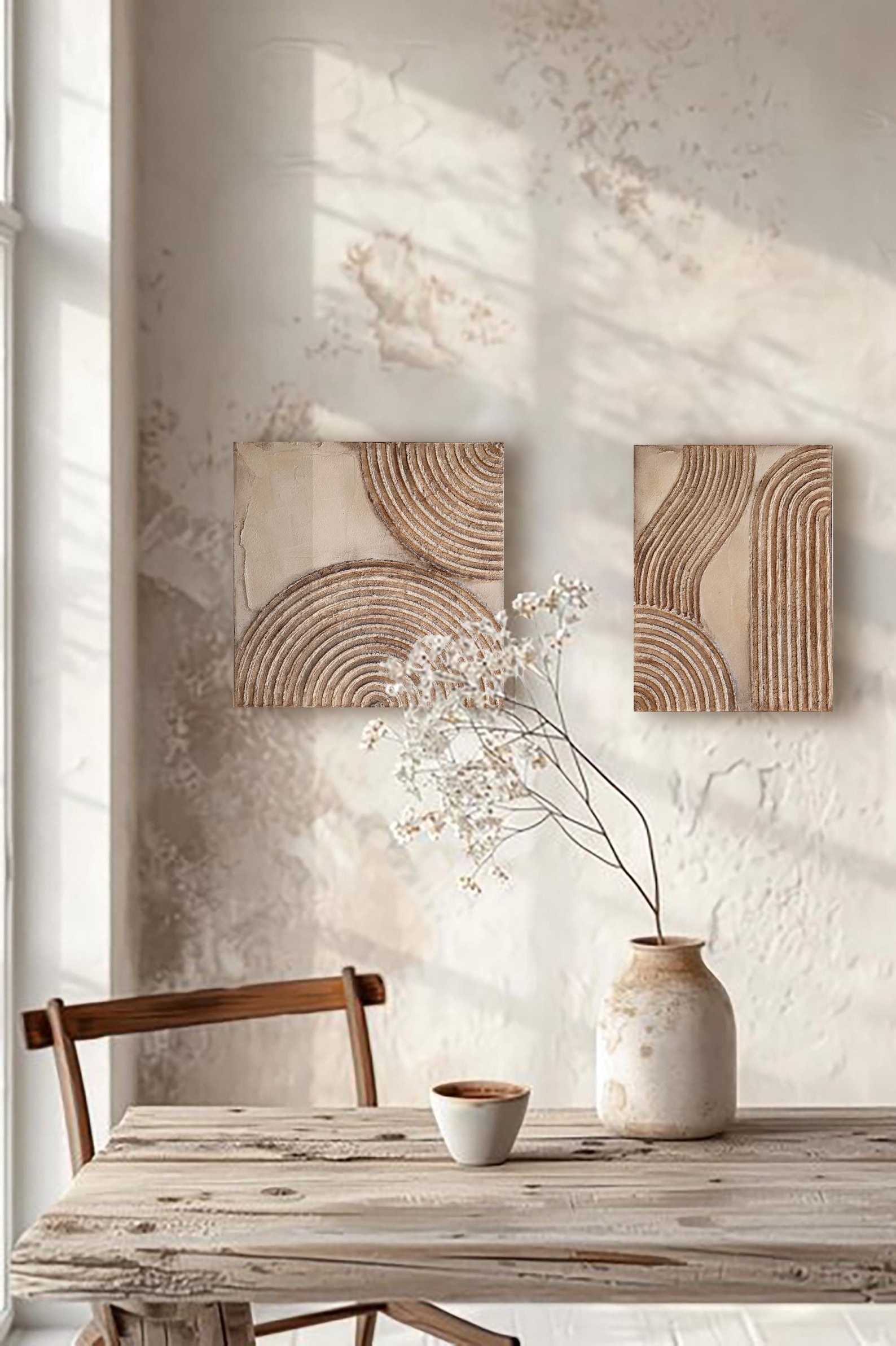 Wabi Sabi Textured Canvas Art Set: Japandi Beige Abstract Paintings - Etsy