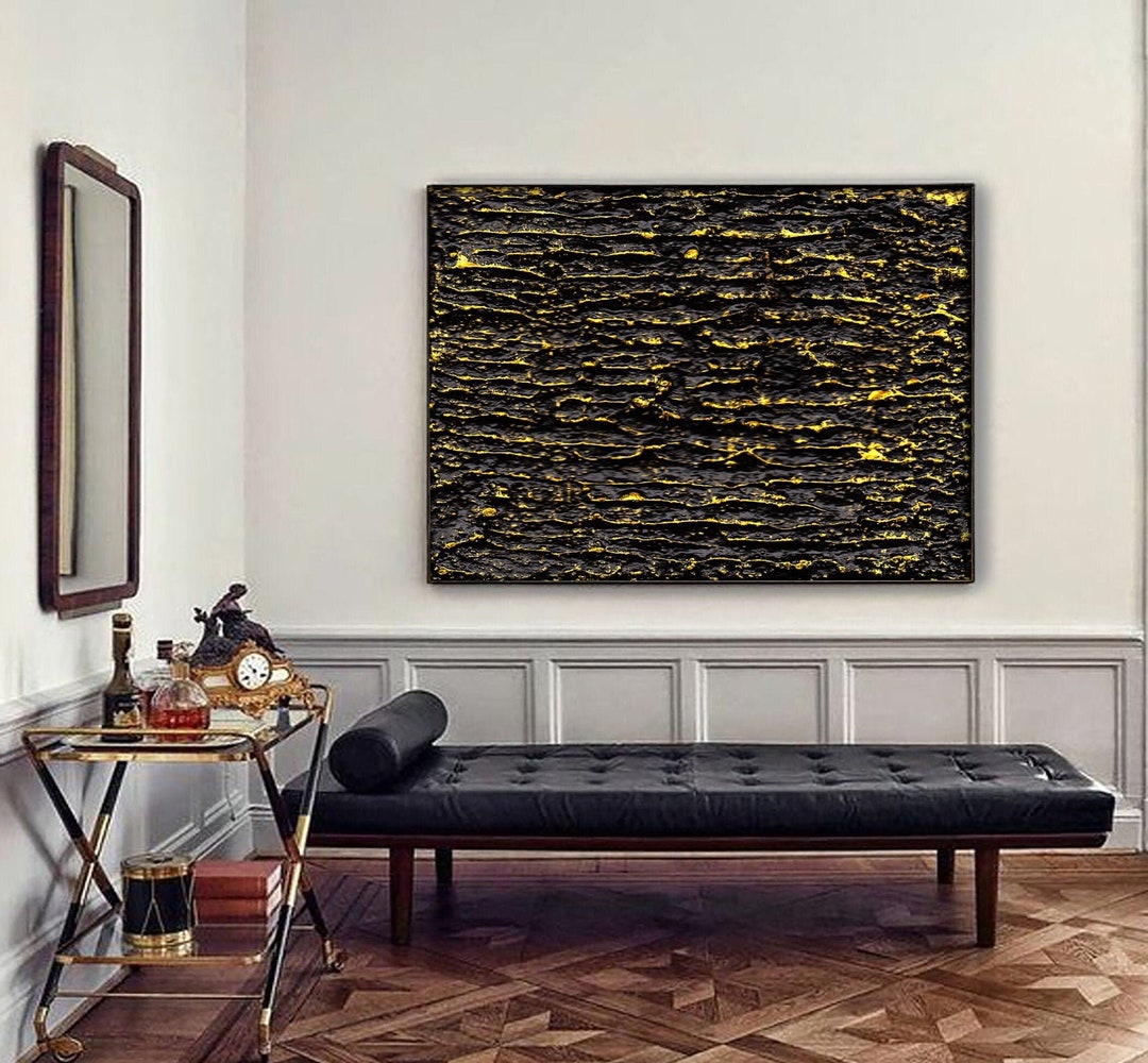 Textured Abstract Painting: Black and Gold Handmade Canvas Art - Etsy