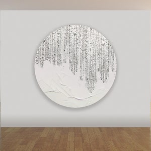 Abstract textured round painting on canvas ready to hang, moon wall art, minimalist white painting for living room, custom luxury gifts image 6