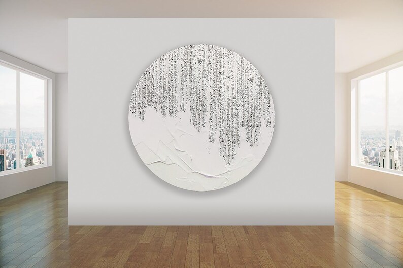 Abstract textured round painting on canvas ready to hang, moon wall art, minimalist white painting for living room, custom luxury gifts image 6