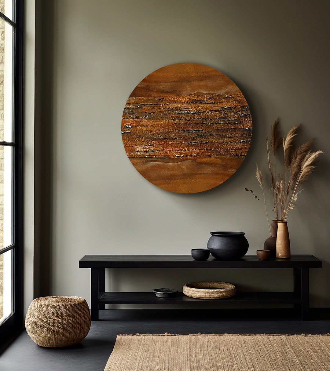 Abstract Textured Round Painting on Canvas, Ready to Hang, Moon Wall ...